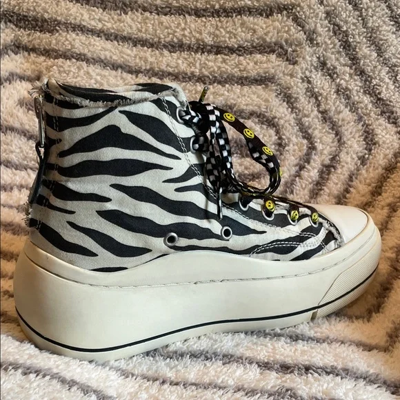 R13 Kurt Double Grommet Platform High Top Zebra Sneakers - Picture 8 of 11